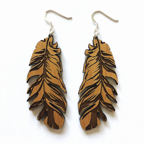 Large Feather Wood Earrings