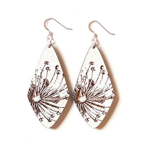 Large Diamond Sprout White Wood Earrings
