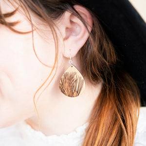 Teardrop Pine Needles Wood Earrings