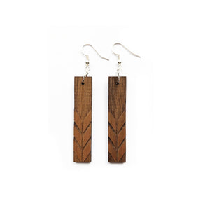 Rectangle with Chevron Engraved Wood Earrings