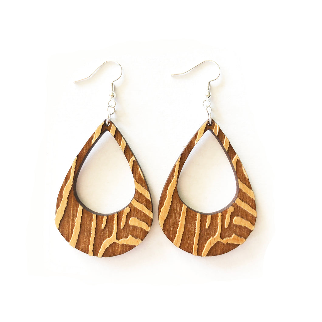 Zebra Lobe Wood Earrings