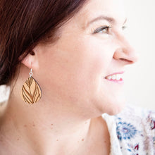 Load image into Gallery viewer, Feather Engraved Wood Earrings