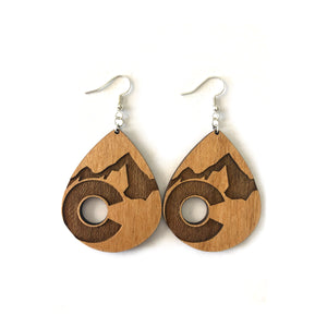 Colorado Large Mountain Wood Earring