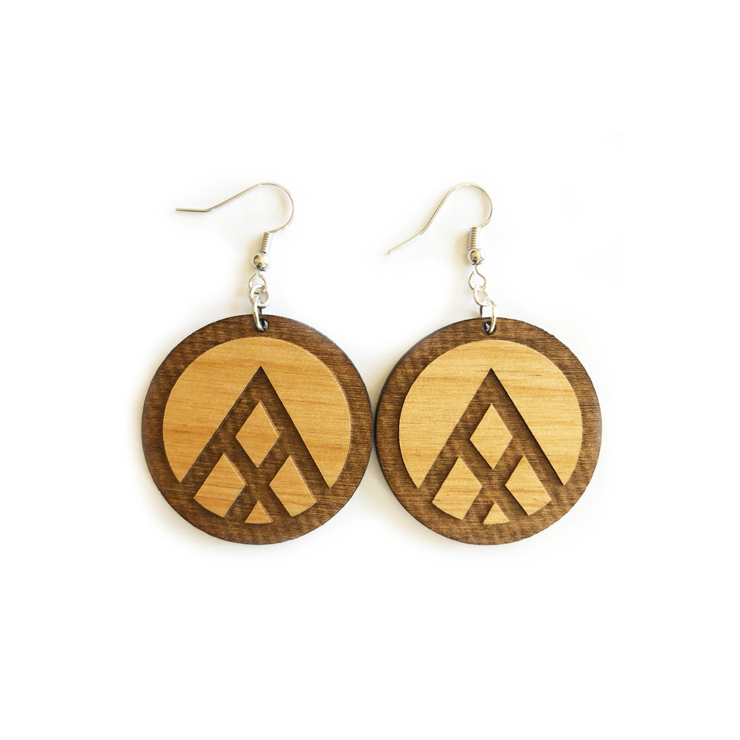 Circle Mountain Engraved Wood Earrings - Alder