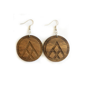 Circle Mountain Engraved Wood Earrings - Walnut