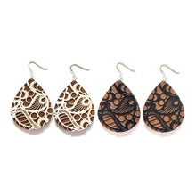 Load image into Gallery viewer, Lace Raindrop Wood Earrings