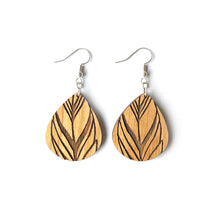 Load image into Gallery viewer, Feather Engraved Wood Earrings