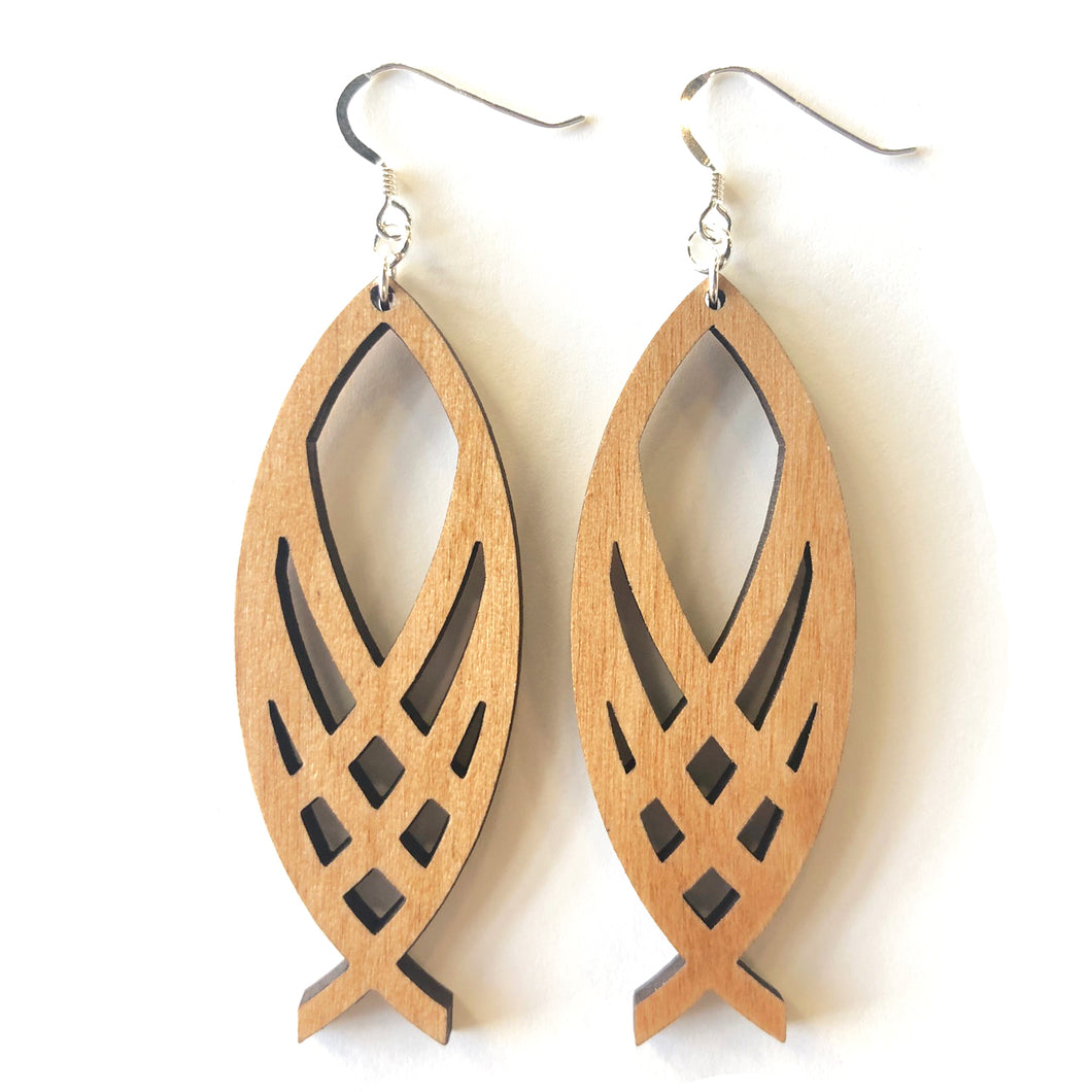 Woven Ichthys Wood Earrings