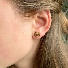 Load image into Gallery viewer, Floral Collection of Wood Studs - 1 pair on ear