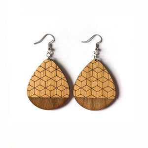 Geometric Teardrop Wood Earrings - Large