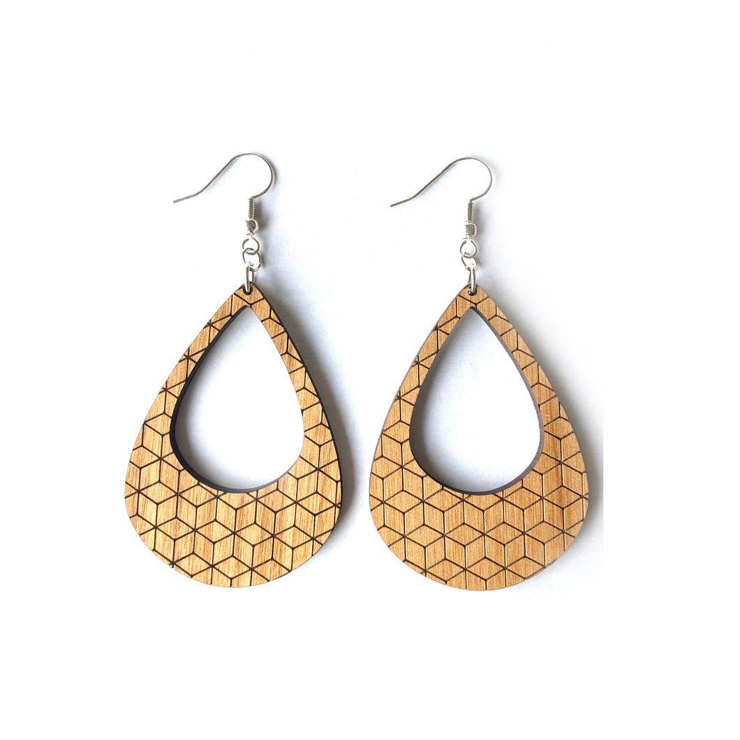 Geometric Lobe Wood Earrings