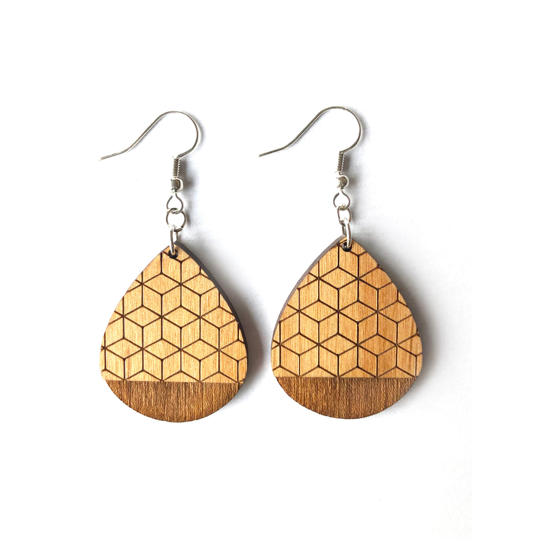 Geometric Teardrop Wood Earrings - Small