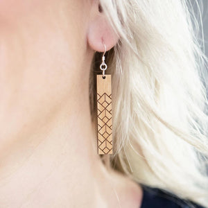 Geometric Rectangle Wood Earrings