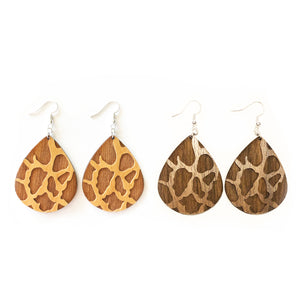 Giraffe Teardrop Wood Earrings