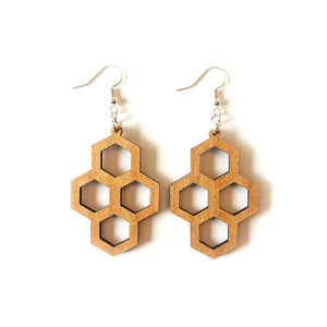 Honeycomb Wood Earrings - Alder