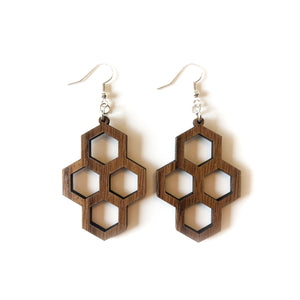 Honeycomb Wood Earrings - Walnut