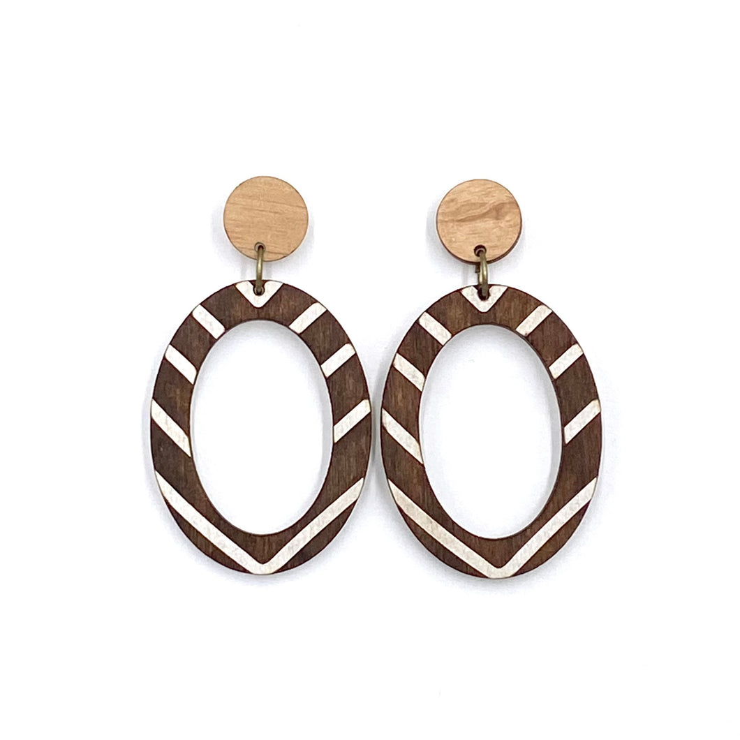 Brown Oval Wood Earrings