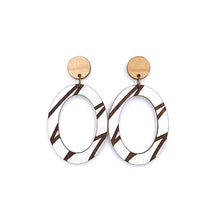Load image into Gallery viewer, White Oval Wood Earrings