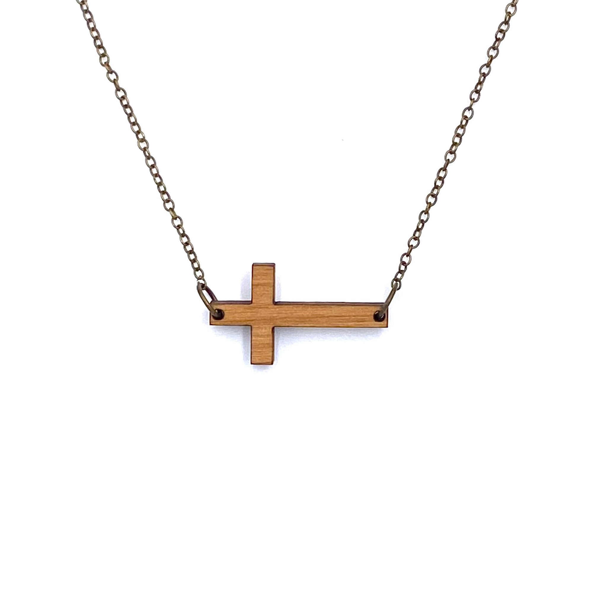 Olive Wood Cross Cutout Necklace with Pointed Edges - Walmart.com