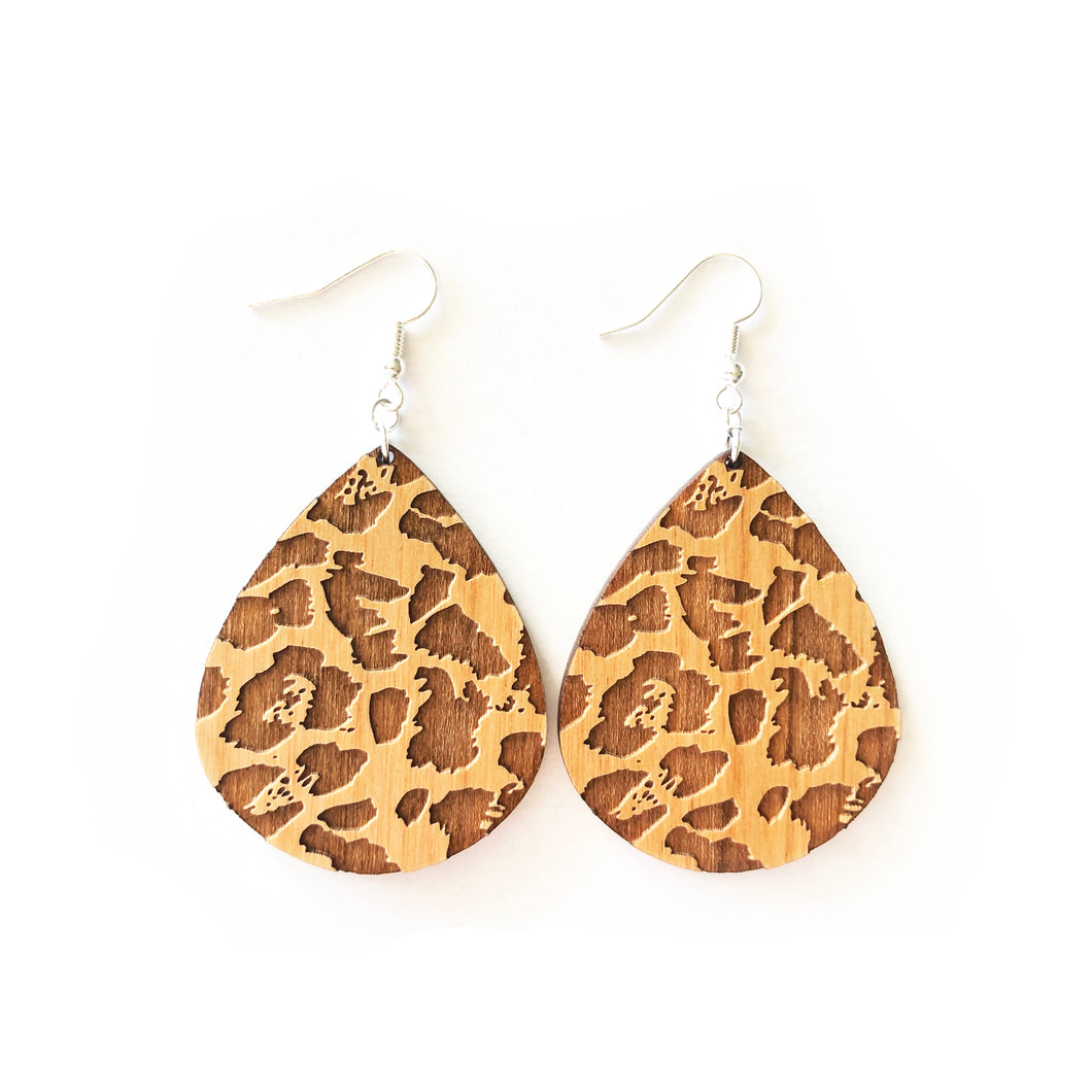 Leopard Teardrop Wood Earrings