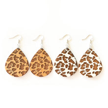 Load image into Gallery viewer, Leopard Teardrop Wood Earrings