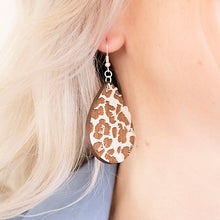 Load image into Gallery viewer, Leopard Teardrop Wood Earrings