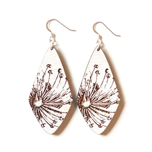 Large Diamond Sprout White Wood Earrings