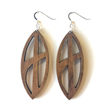 Load image into Gallery viewer, Pinched Oval Cross Wood Earrings
