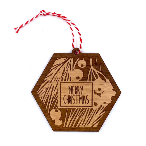 Merry Christmas with Pine & Berries Wood Ornament