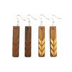 Rectangle with Chevron Engraved Wood Earrings