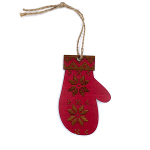Red Mitten Wood Ornament