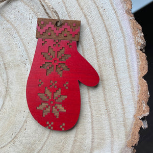 Red Mitten Wood Ornament