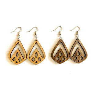 Teardrop Mountain Cutout Wood Earrings