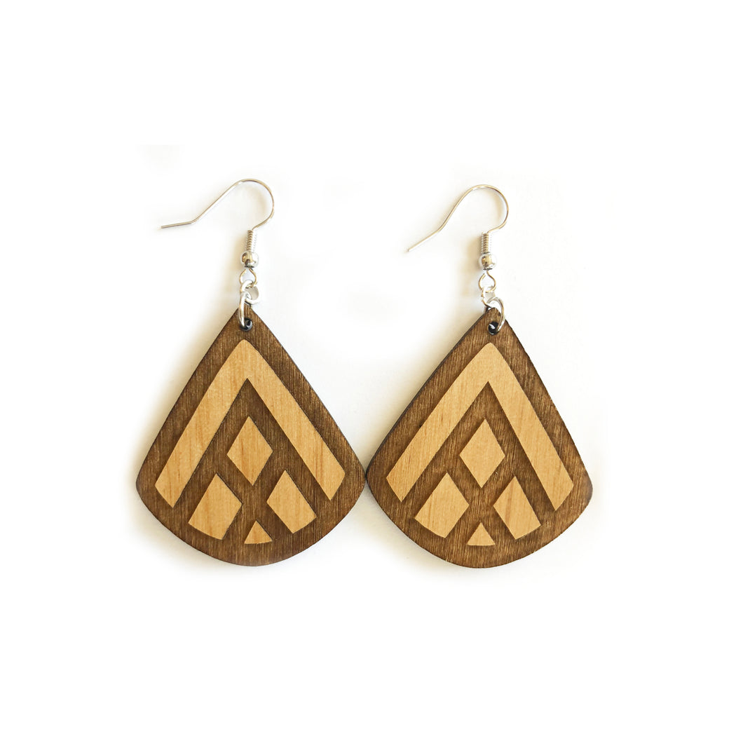 Teardrop Mountain Engraved Wood Earrings