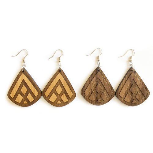 Teardrop Mountain Engraved Wood Earrings