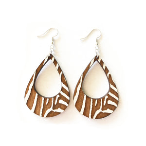 Zebra Lobe Wood Earrings