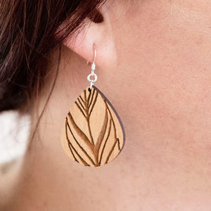 Feather Engraved Wood Earrings