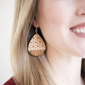 Geometric Teardrop Wood Earrings