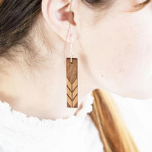 Load image into Gallery viewer, Rectangle with Chevron Engraved Wood Earrings